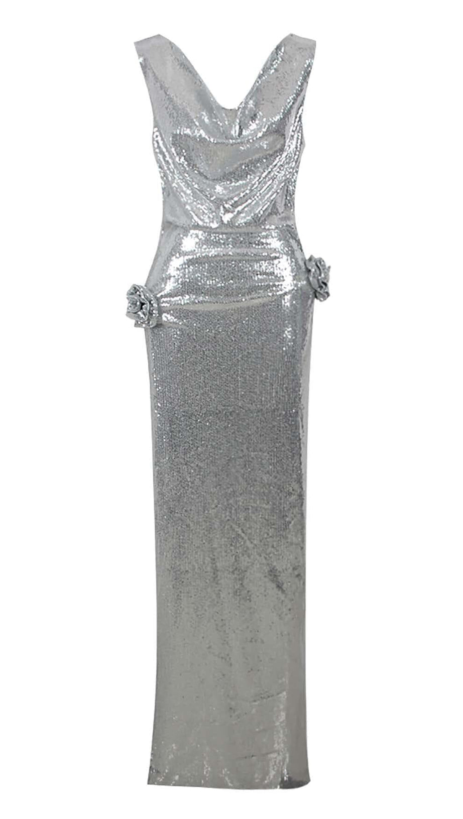 VERZIERTES V-AUSSCHNITT-KLEID IN SILBER