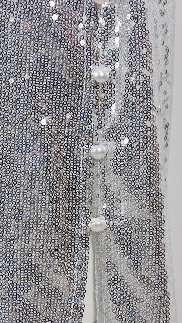 AIIZIE MBELLISHED V-NECK COLUMN GOWN IN SILVER - product image