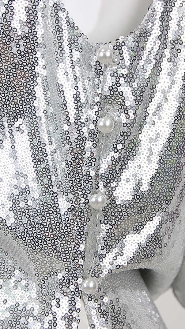 AIIZIE MBELLISHED V-NECK COLUMN GOWN IN SILVER - product image