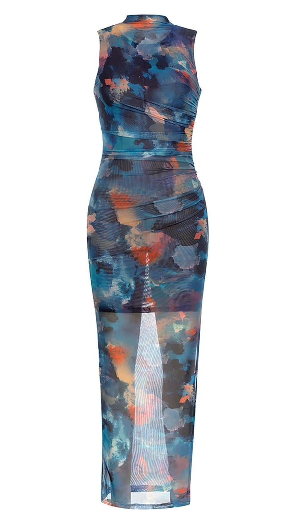 AIIZIE MOCK NECK MESH BODYCON MIDI DRESS IN MULTI COLOR - product image