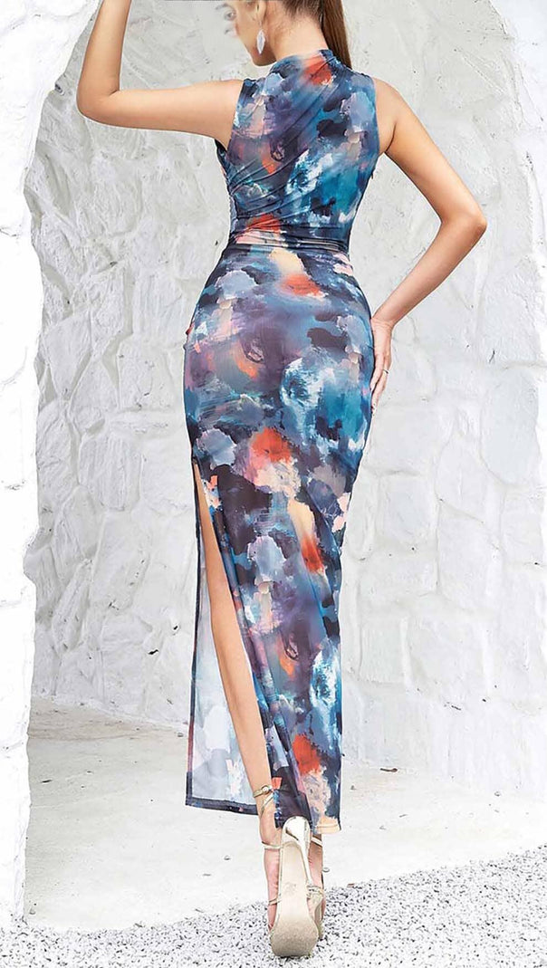 AIIZIE MOCK NECK MESH BODYCON MIDI DRESS IN MULTI COLOR - product image
