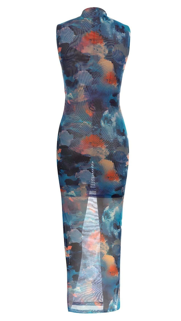 AIIZIE MOCK NECK MESH BODYCON MIDI DRESS IN MULTI COLOR - product image