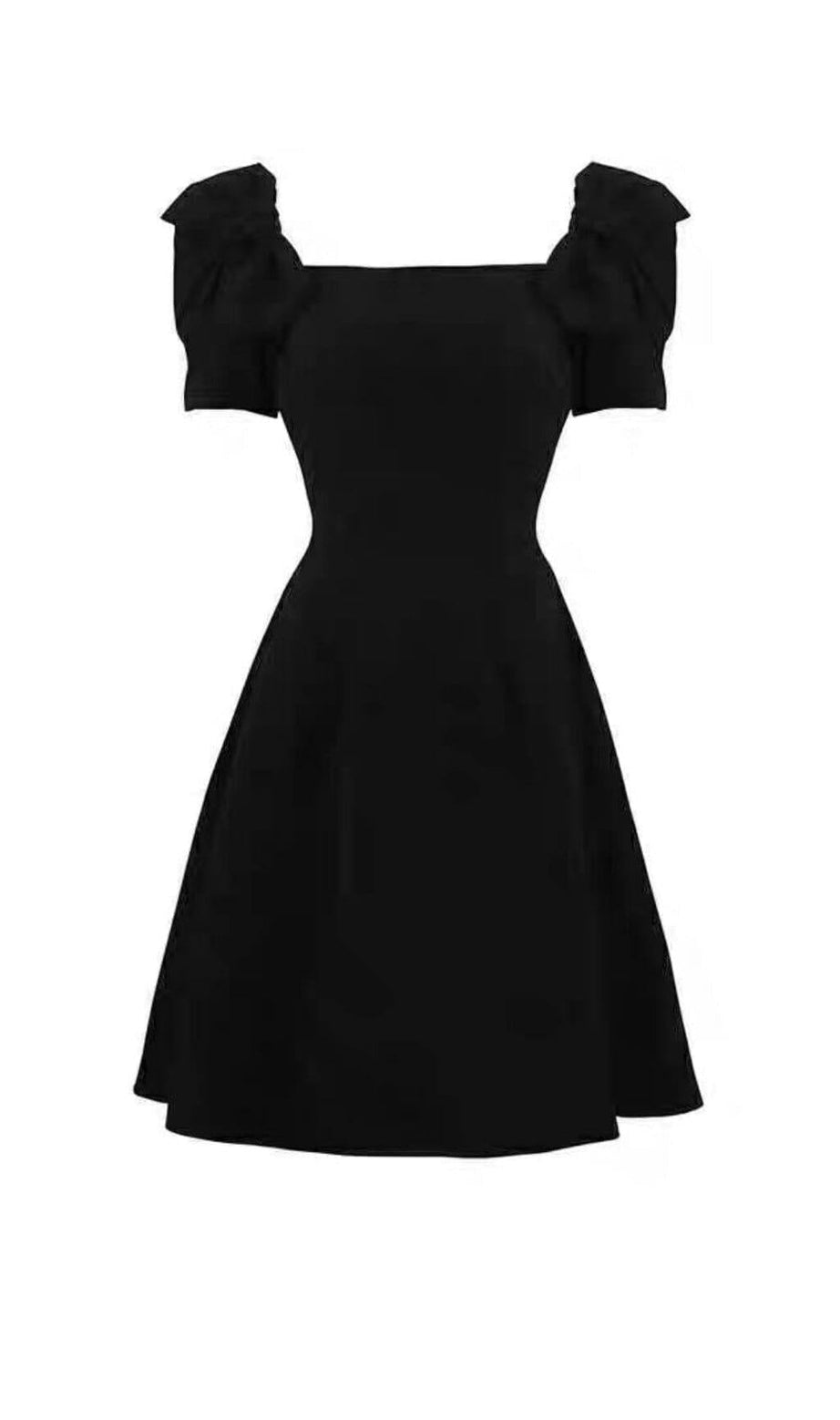 PATCHWORK BOW-EMBELLISHED MIDI DRESS IN BLACK