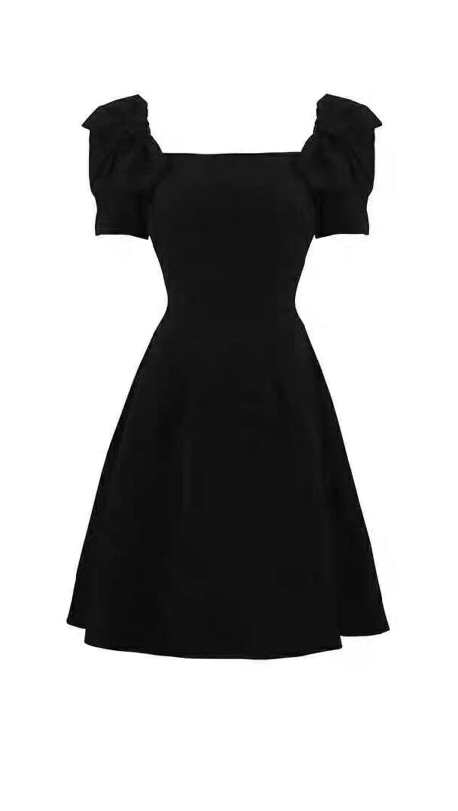 PATCHWORK BOW-EMBELLISHED MIDI DRESS IN BLACK