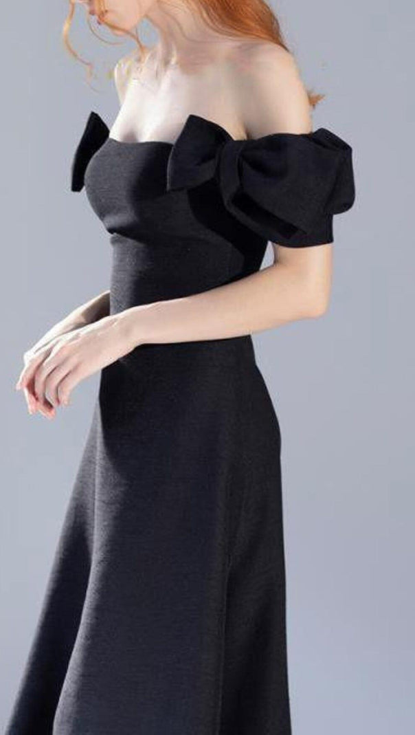 AIIZIE PATCHWORK BOW-EMBELLISHED MIDI DRESS IN BLACK - product image