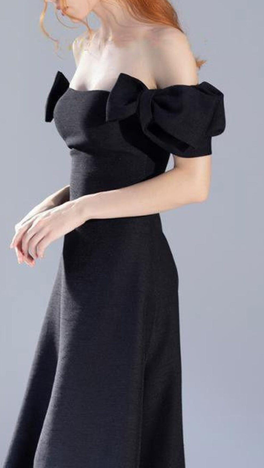 ABITO MIDI NERO CON FIOCCO PATCHWORK