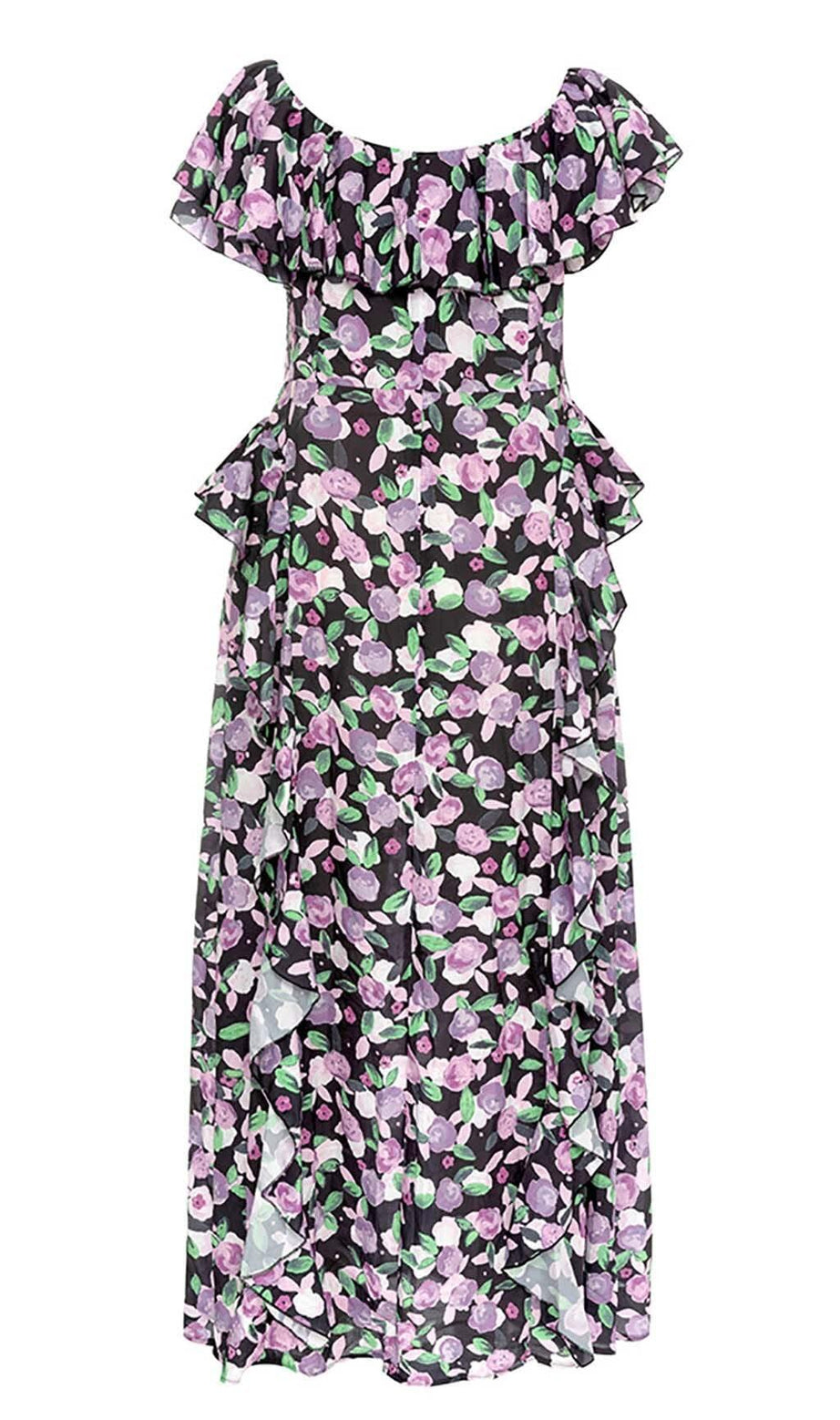 PLUS SIZE FLORAL RUCHED SLIT MIDI DRESS