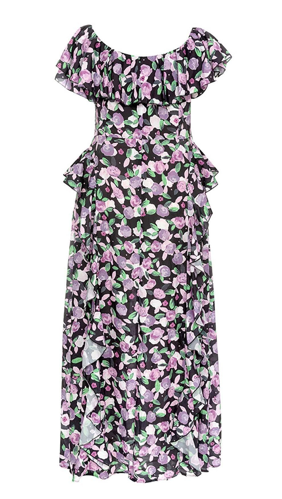 PLUS SIZE FLORAL RUCHED SLIT MIDI DRESS