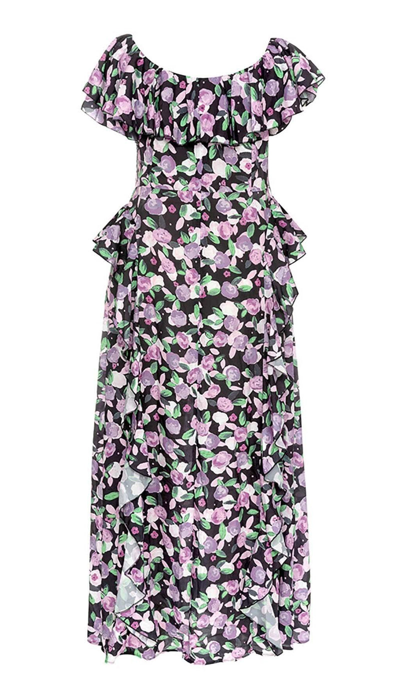 PLUS SIZE FLORAL RUCHED SLIT MIDI DRESS