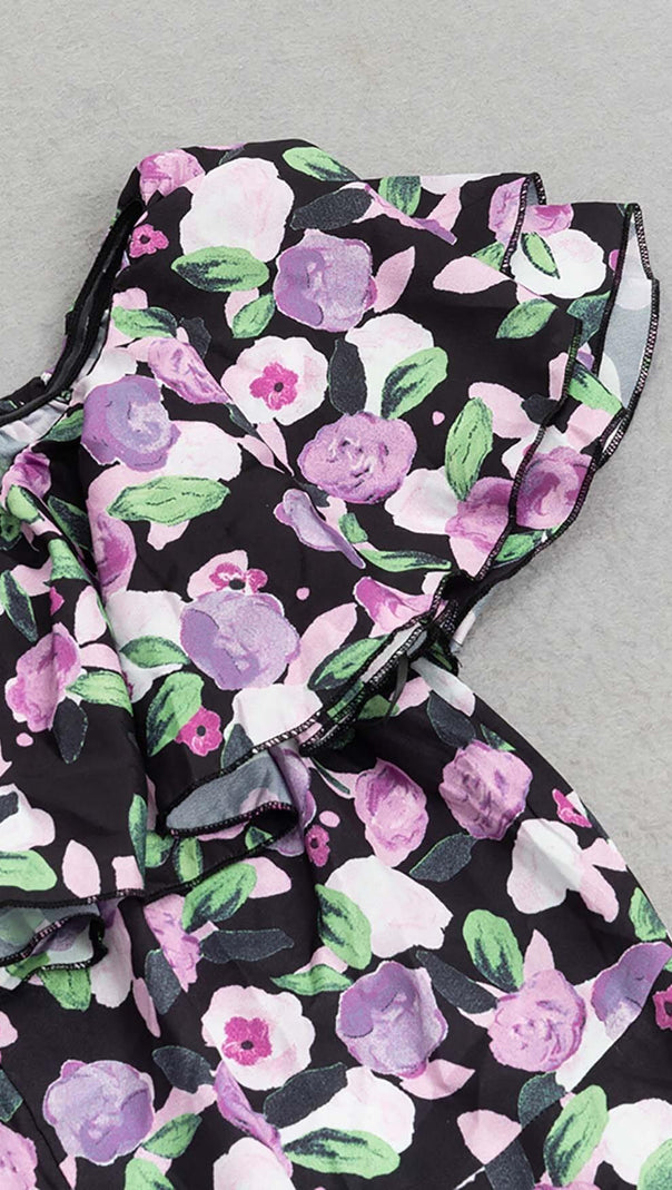 AIIZIE PLUS SIZE FLORAL RUCHED SLIT MIDI DRESS - product image