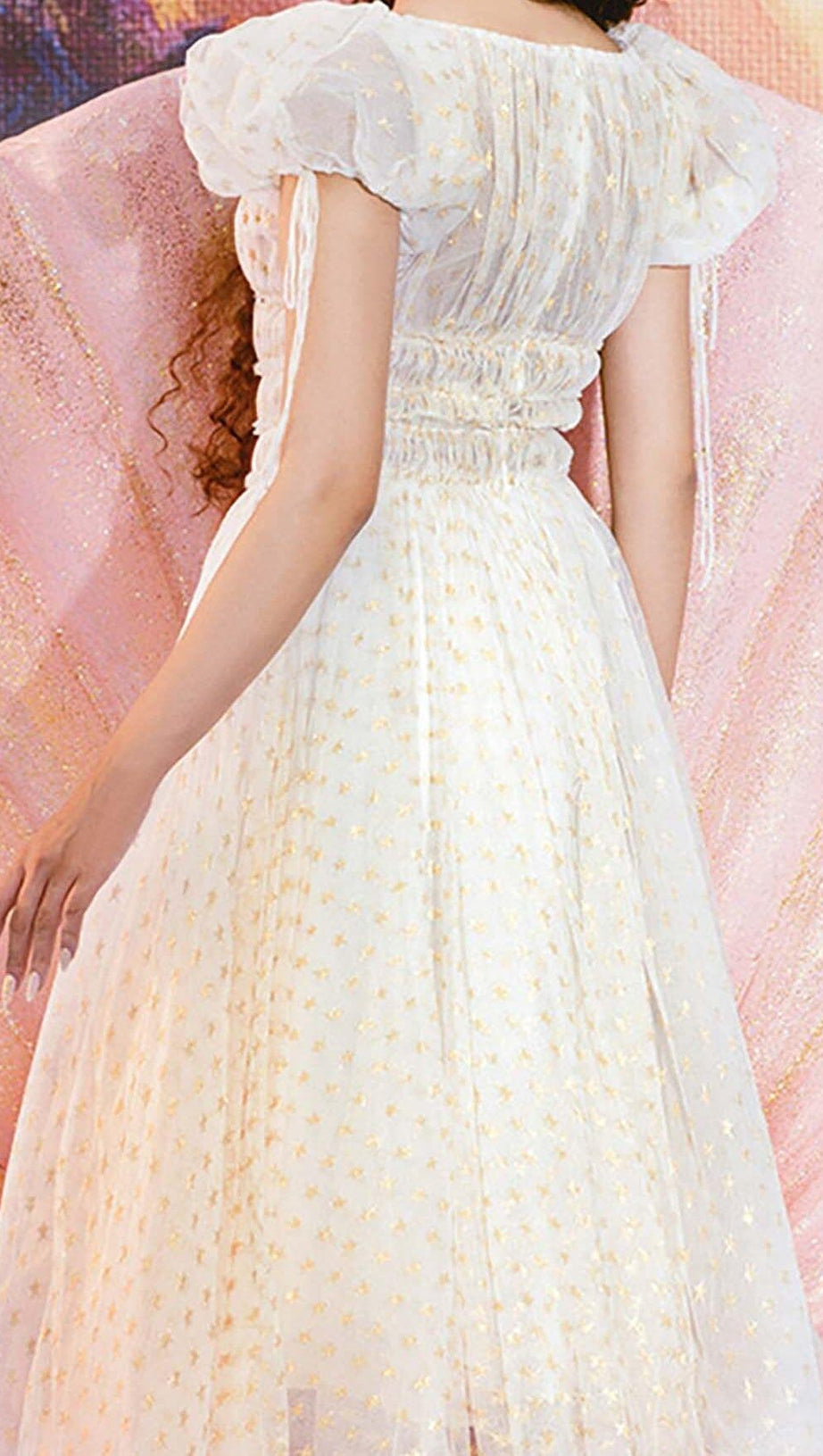 PUFF SLEEVE HIGH WAIST EMBROIDERY MIDI DRESS IN WHITE