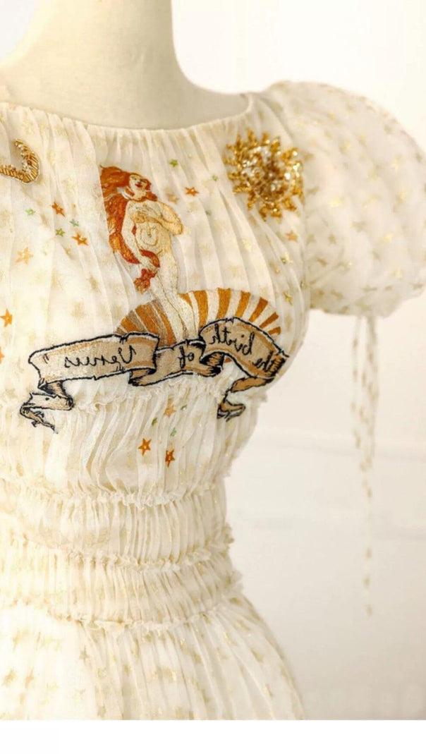 AIIZIE PUFF SLEEVE HIGH WAIST EMBROIDERY MIDI DRESS IN WHITE - product image