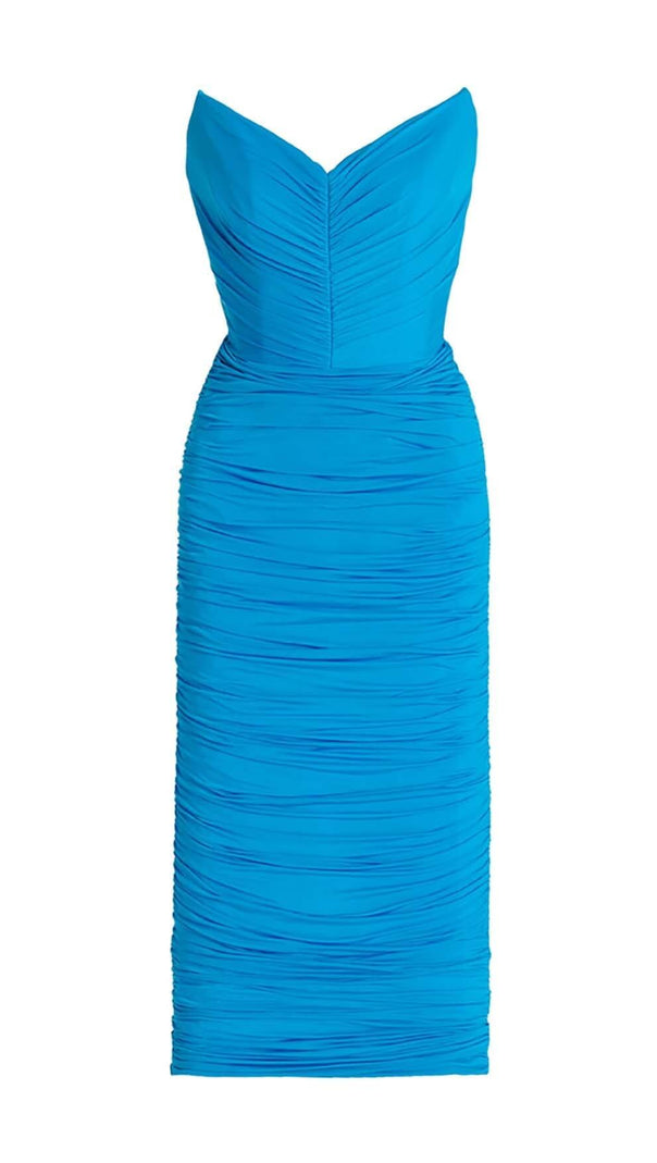 ABITO MIDI A FASCIA CON RUCHES IN BLU