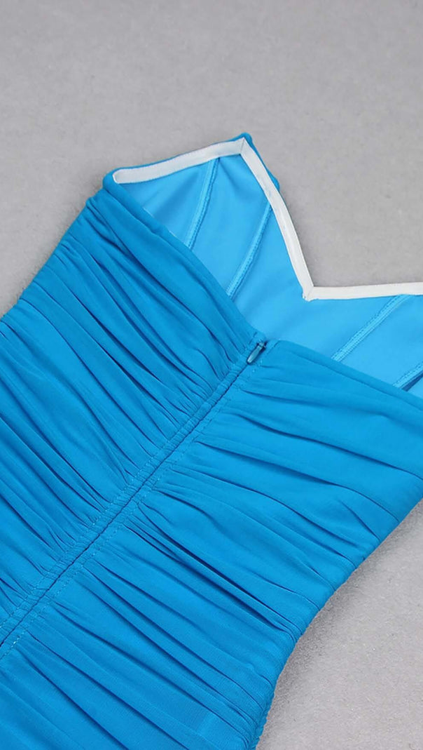 ABITO MIDI A FASCIA CON RUCHES IN BLU