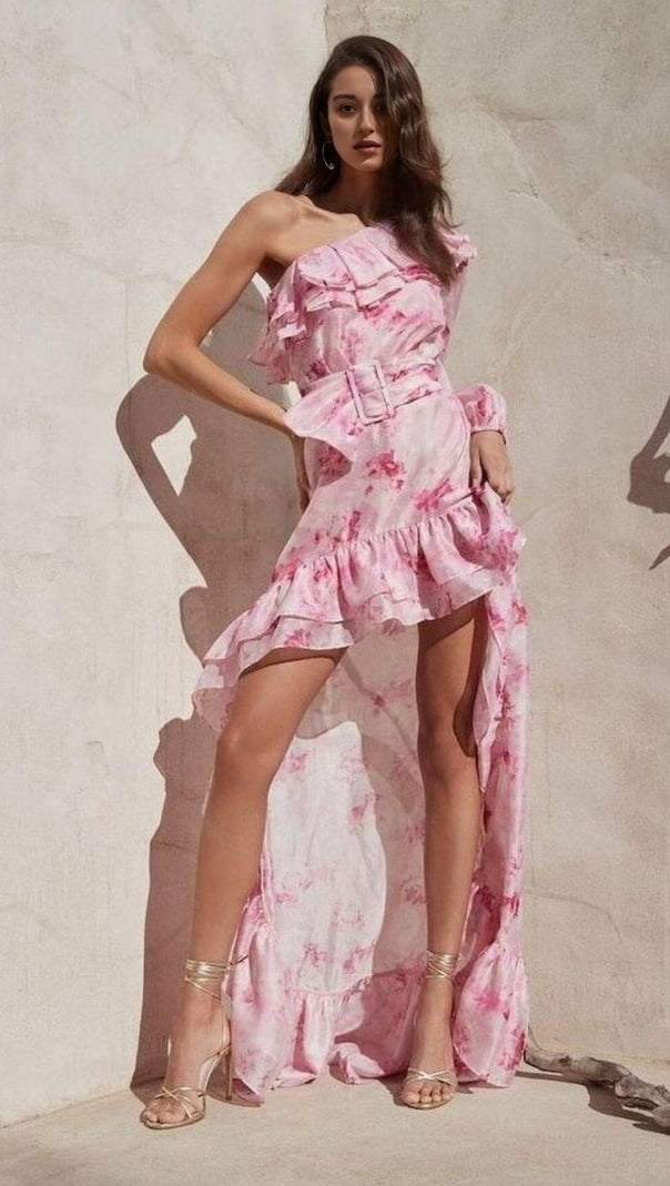 AIIZIE RUFFLE TRIM MINI DRESS IN PINK - product image