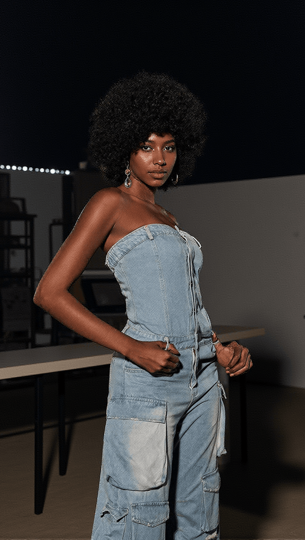 AIIZIE EDEN STRAPLESS POCKET DENIM JUMPSUIT IN BLUE - product image