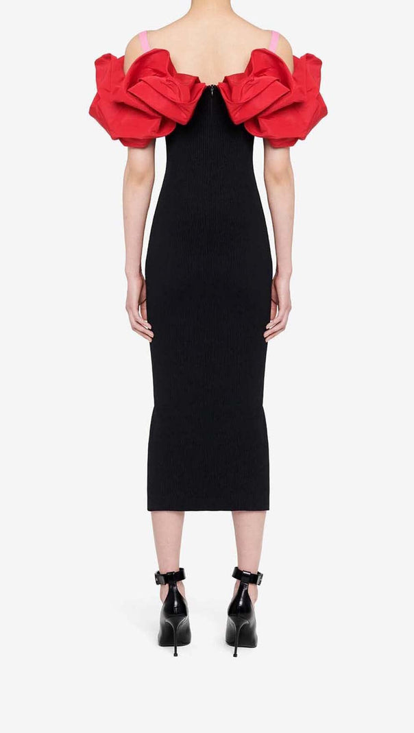 AIIZIE RUFFLED PENCIL MIDI DRESS IN BLACK - product image