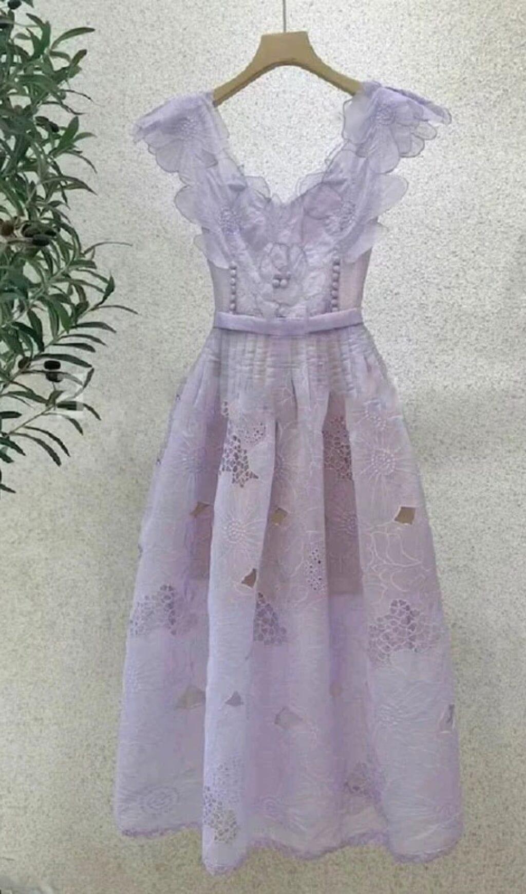 Ärmelloses Midikleid mit Rüschen in Lila