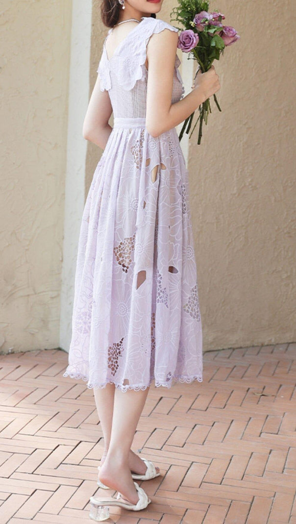 AIIZIE RUFFLED SLEEVELESS MIDI DRESS IN PURPLE - product image