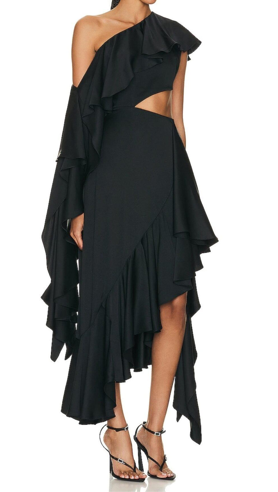 ABITO LUNGO ASIMMETRICO CON VOLANT