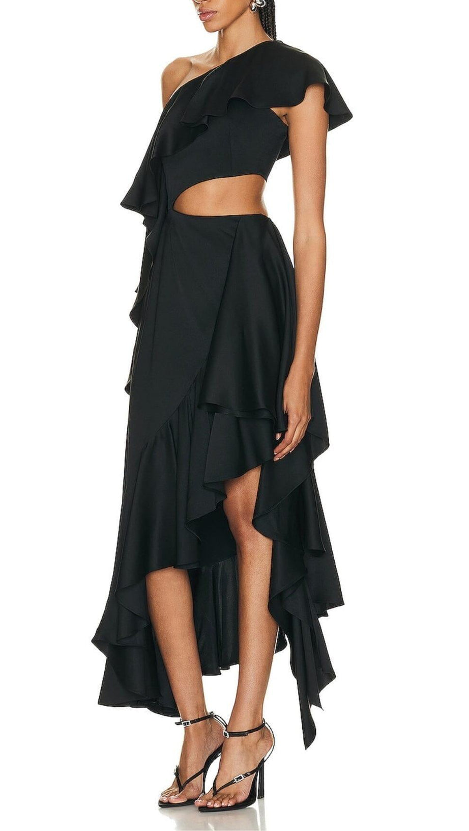 ABITO LUNGO ASIMMETRICO CON VOLANT