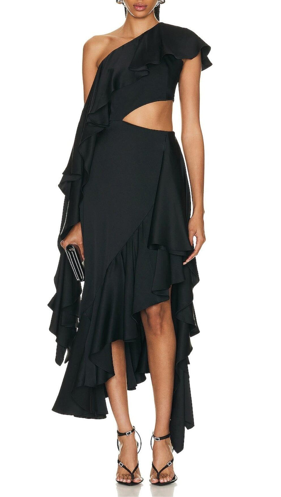 ABITO LUNGO ASIMMETRICO CON VOLANT