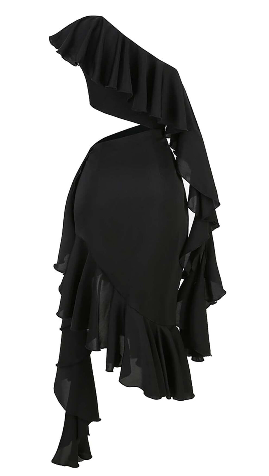 ABITO LUNGO ASIMMETRICO CON VOLANT