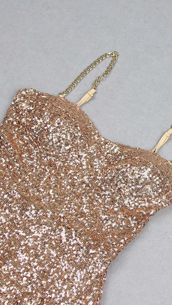 AIIZIE SEQUIN CORSET MIDI DRESS IN METALLIC GOLD - product image