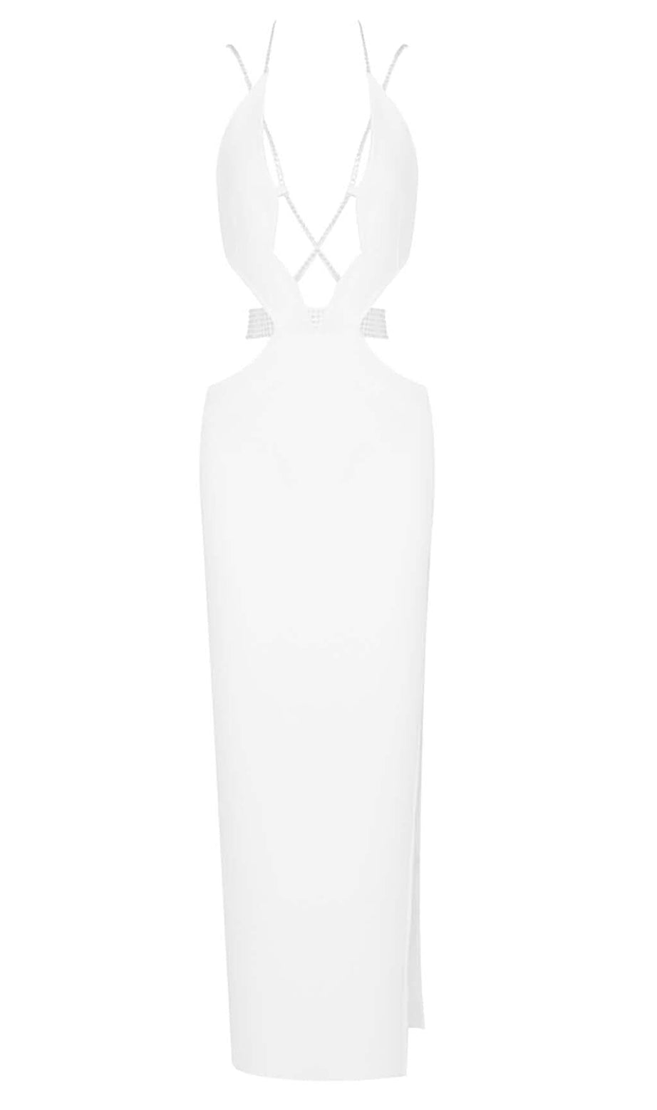 SLEEVELESS RHINESTONED STRAPS MAXI DRESS IN WHITE