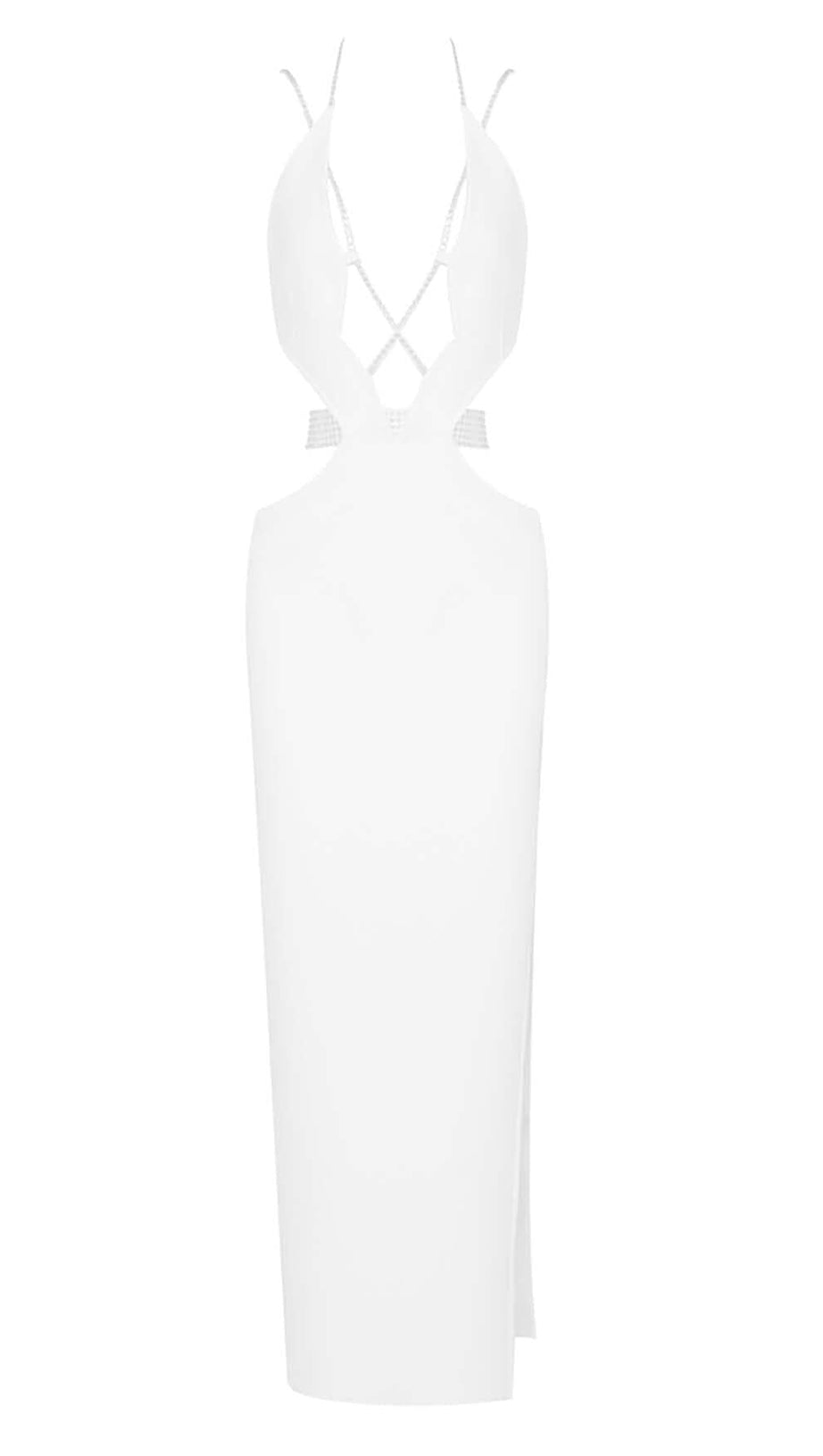SLEEVELESS RHINESTONED STRAPS MAXI DRESS IN WHITE