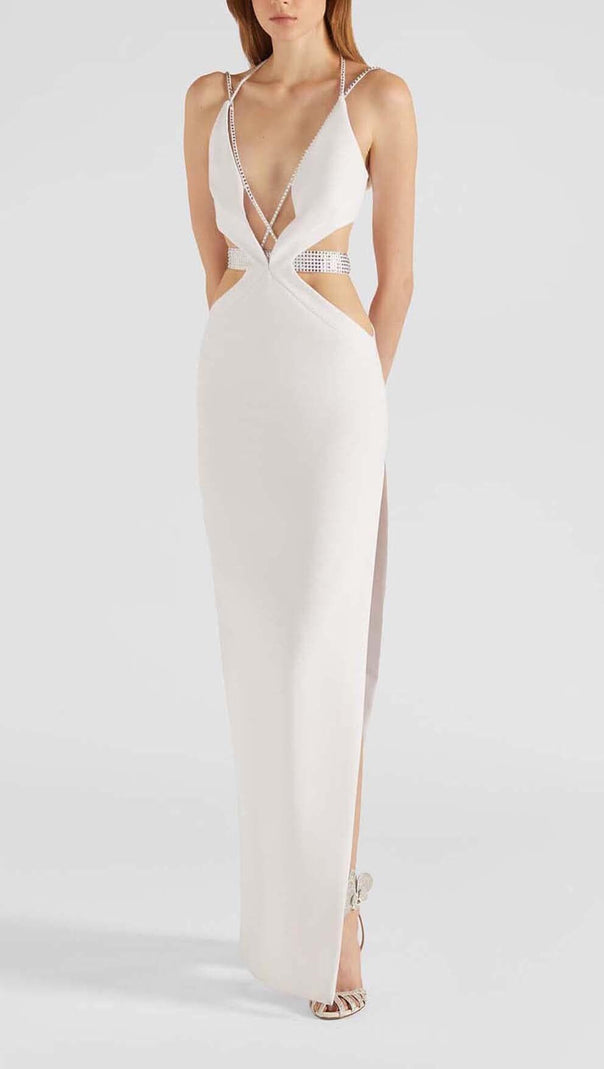 AIIZIE SLEEVELESS RHINESTONED STRAPS MAXI DRESS IN WHITE - product image