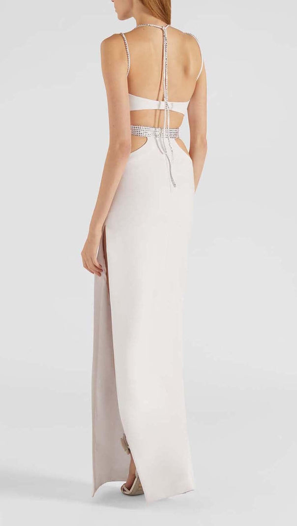 AIIZIE SLEEVELESS RHINESTONED STRAPS MAXI DRESS IN WHITE - product image