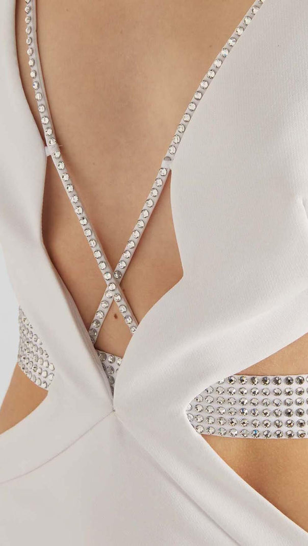AIIZIE SLEEVELESS RHINESTONED STRAPS MAXI DRESS IN WHITE - product image