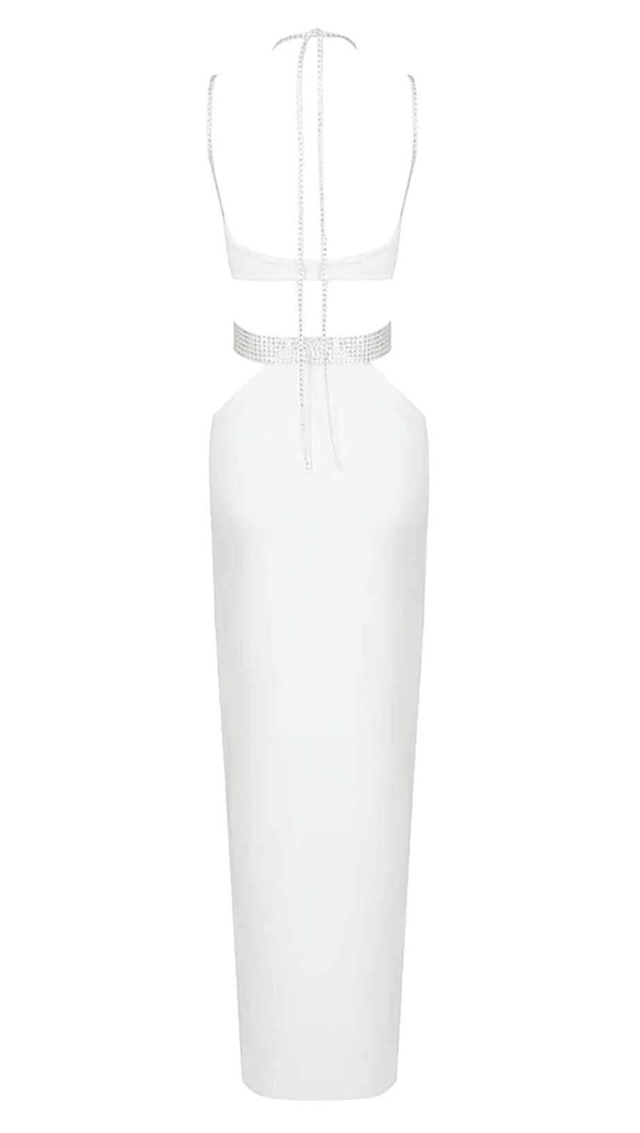 ABITO LUNGO SENZA MANICHE CON SPALLINE STRASS IN BIANCO