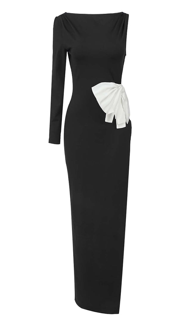 AIIZIE SLIT OPEN BOW BELTED MAXI DRESS IN BLACK - product image
