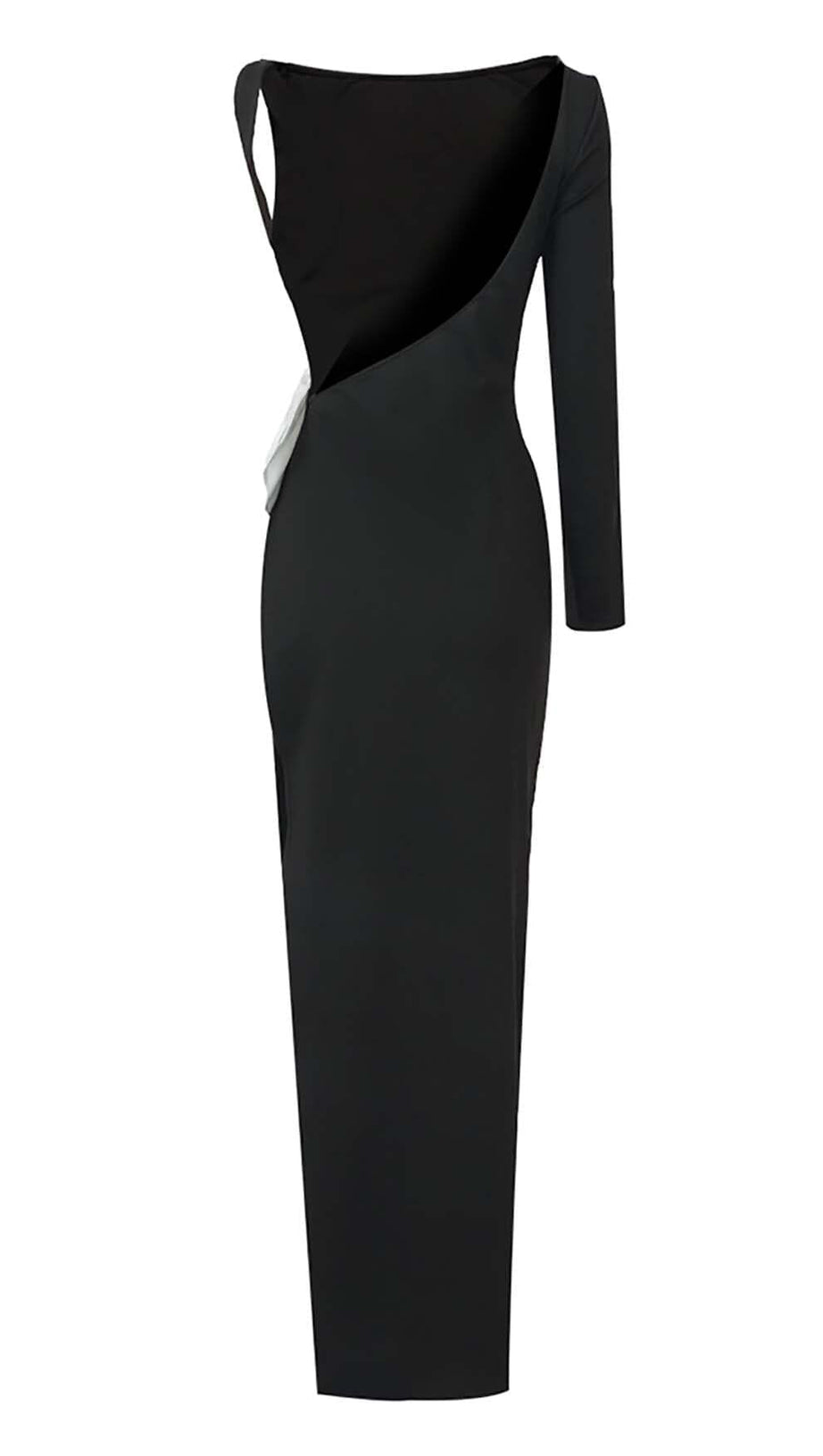 ABITO LUNGO CON CINTURA, FIOCCO E SPACCO NERO