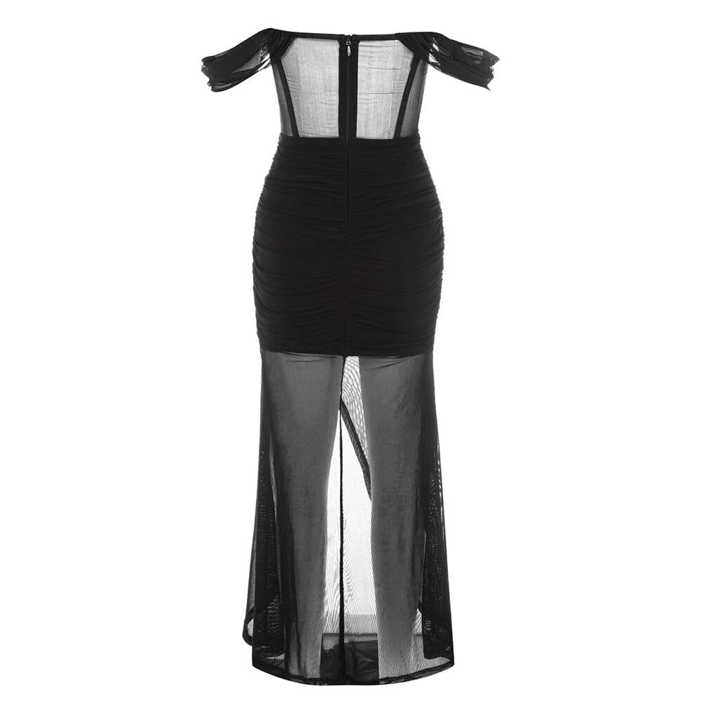 AIIZIE LACE BANDEAU RUCHED DRESS IN BLACK - product image