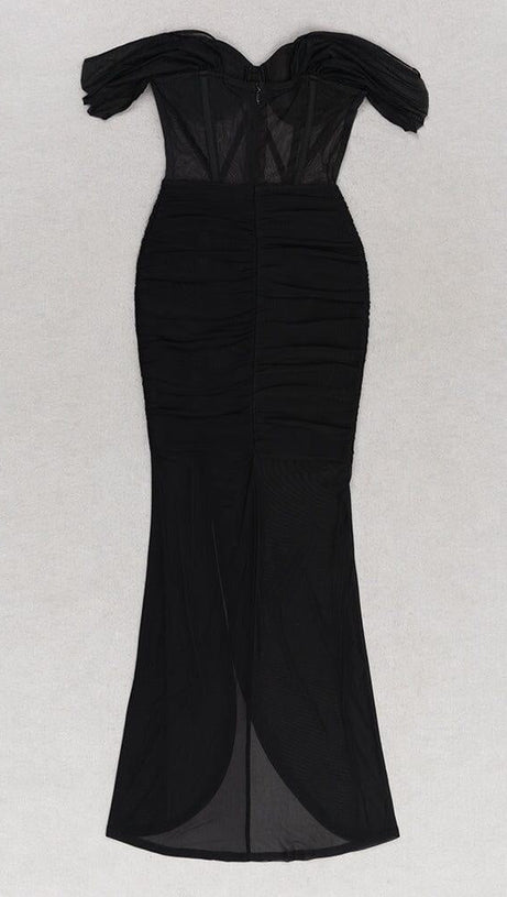 ABITO A FASCIA IN PIZZO CON RUCHES NERO