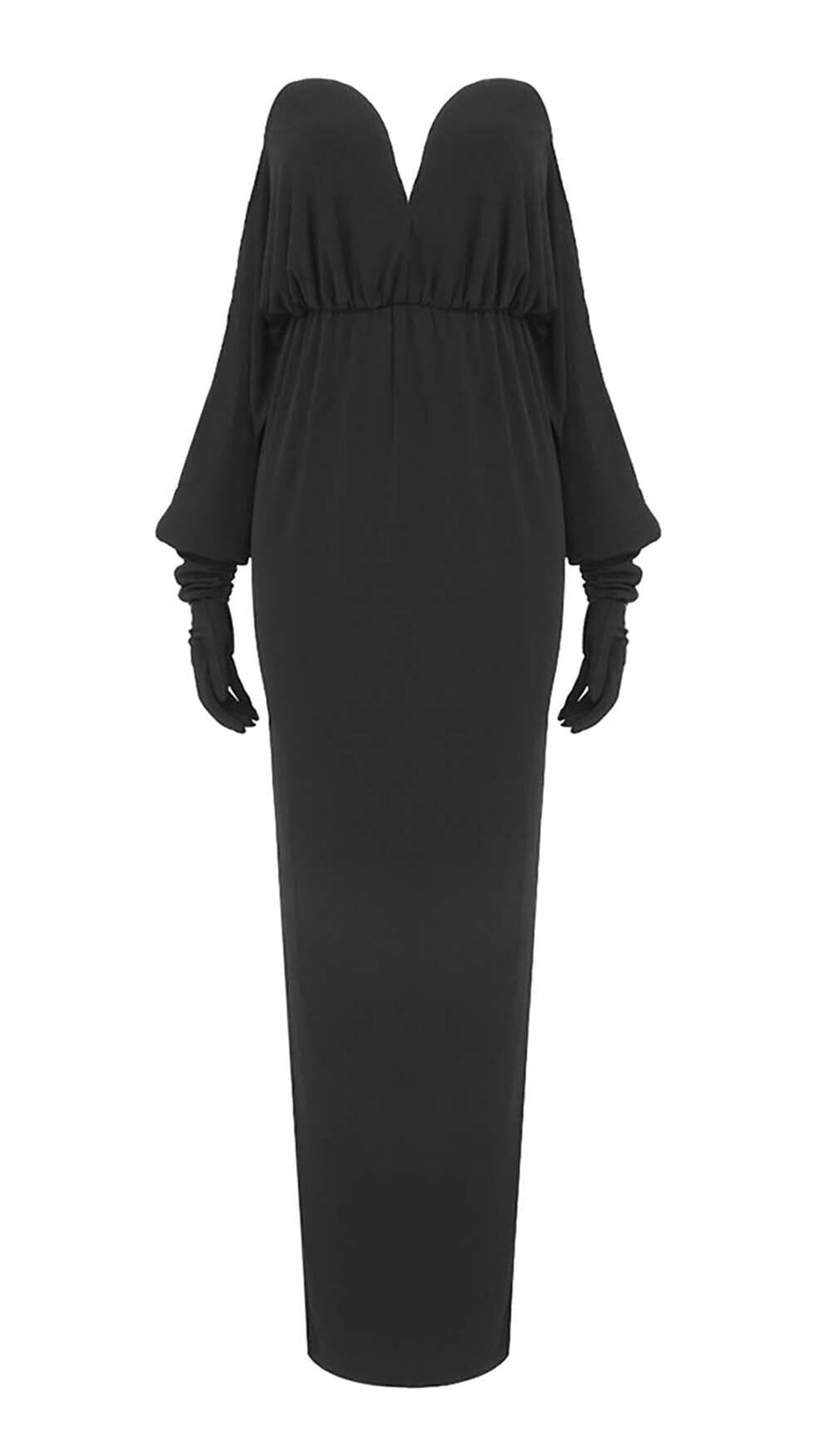 ABITO LUNGO IN MAGLIA DRAPPEGGIATA SENZA SPALLINE IN NERO