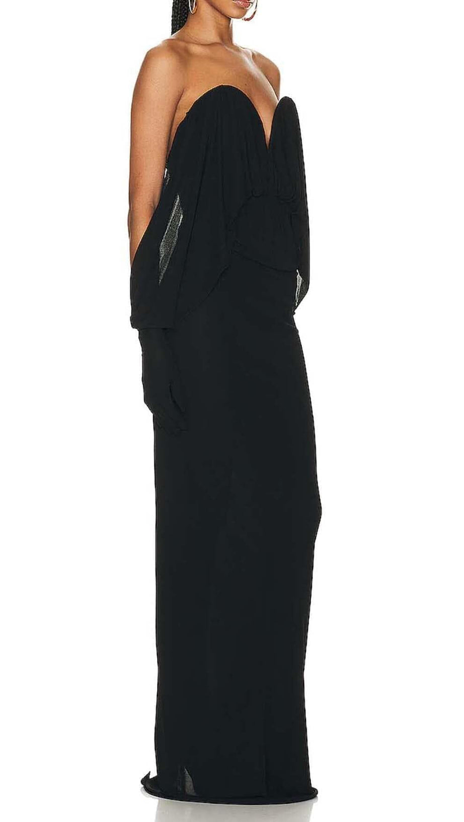 ABITO LUNGO IN MAGLIA DRAPPEGGIATA SENZA SPALLINE IN NERO