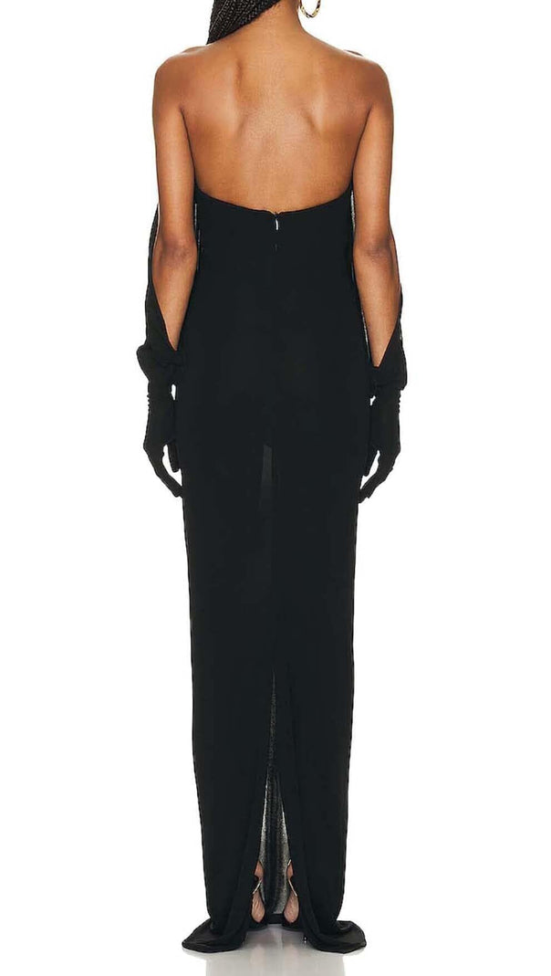 AIIZIE STRAPLESS DRAPED KNITTED MAXI DRESS IN NOIR - product image