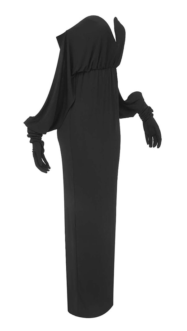 AIIZIE STRAPLESS DRAPED KNITTED MAXI DRESS IN NOIR - product image