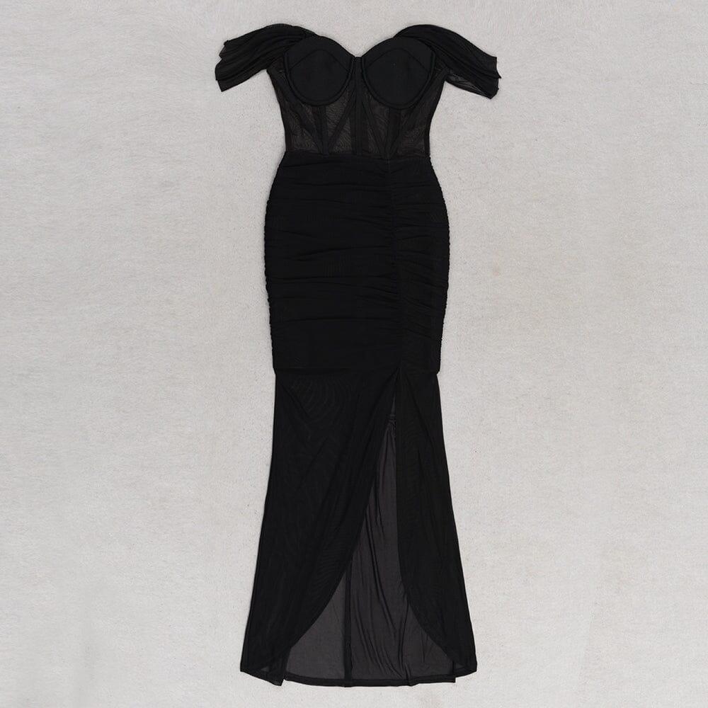 AIIZIE LACE BANDEAU RUCHED DRESS IN BLACK - product image