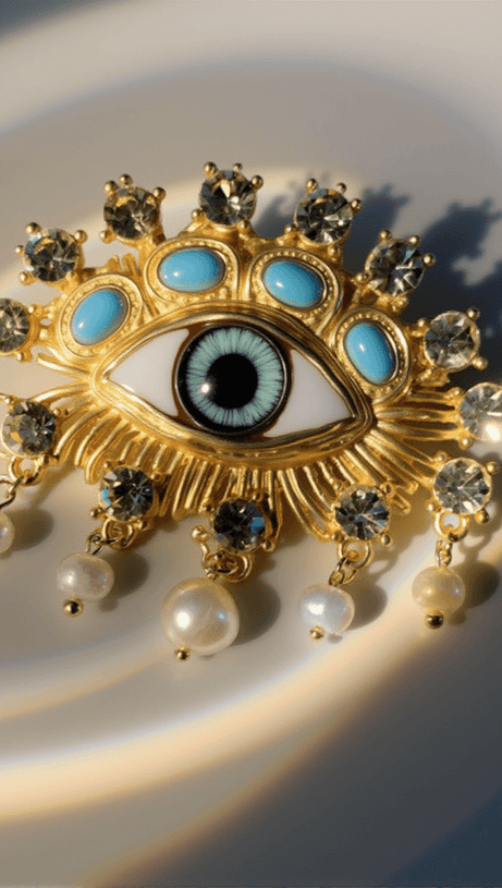 HEMLOCK PEARL EMBELLIHSED EYE BROOCH