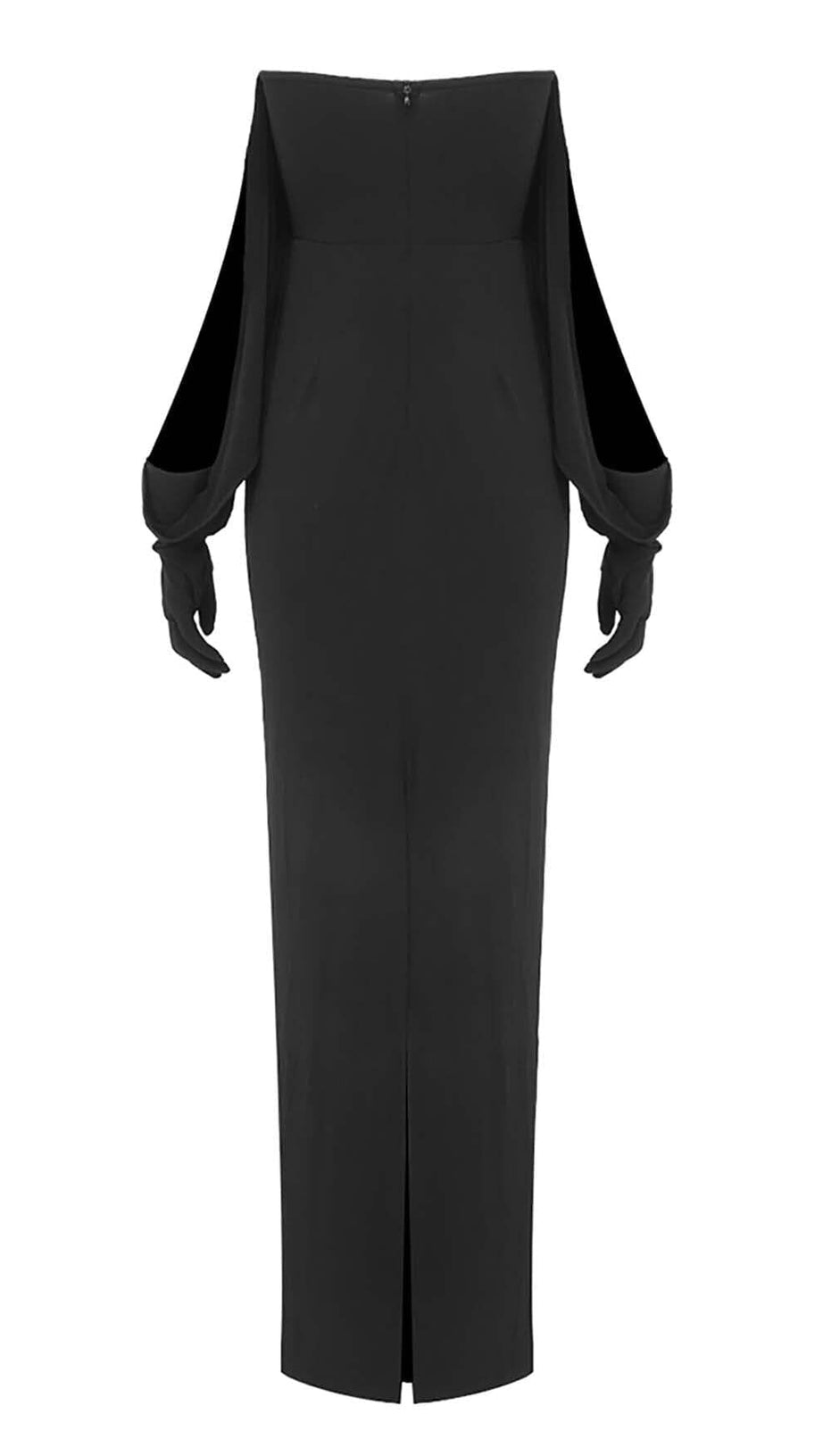ABITO LUNGO IN MAGLIA DRAPPEGGIATA SENZA SPALLINE IN NERO
