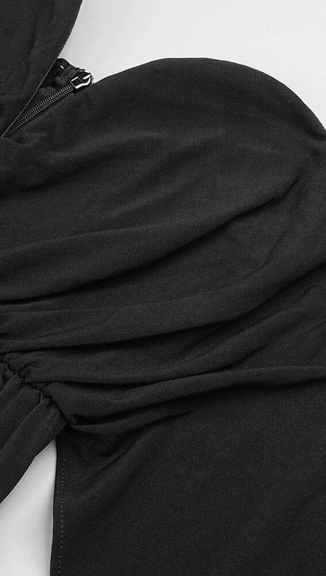 ABITO LUNGO IN MAGLIA DRAPPEGGIATA SENZA SPALLINE IN NERO