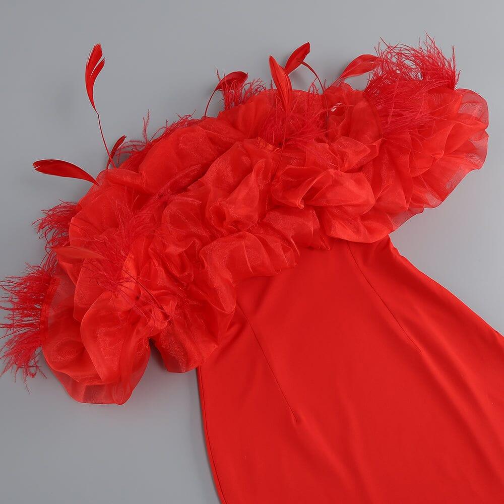AIIZIE STRAPLESS PUFFY FLOWER MINI DRESS IN RED - product image