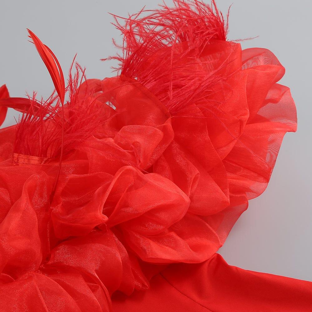 AIIZIE STRAPLESS PUFFY FLOWER MINI DRESS IN RED - product image
