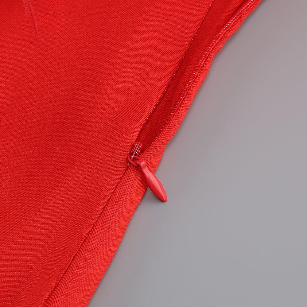 AIIZIE STRAPLESS PUFFY FLOWER MINI DRESS IN RED - product image