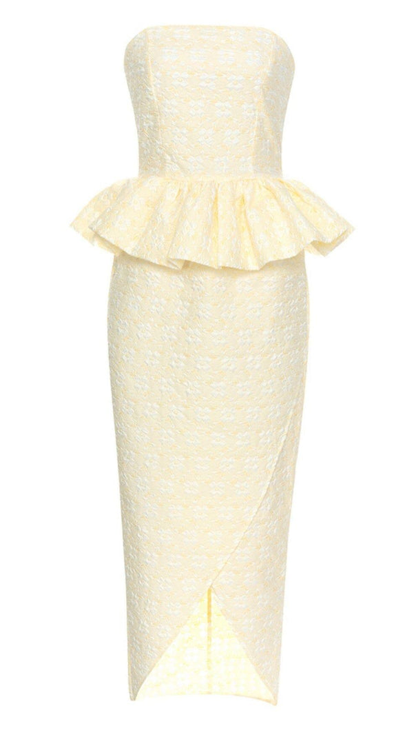 AIIZIE STRAPLESS RUFFLE MIDI DRESS IN IVORY - product image